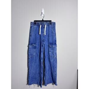 Gap Women's High Rise Wide Leg Acid Wash Denim Jeans, Size XS, Drawstring Cargo